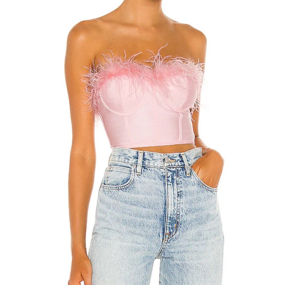 Super down (by Revolve) Ramona Bustier in Pink with feathers